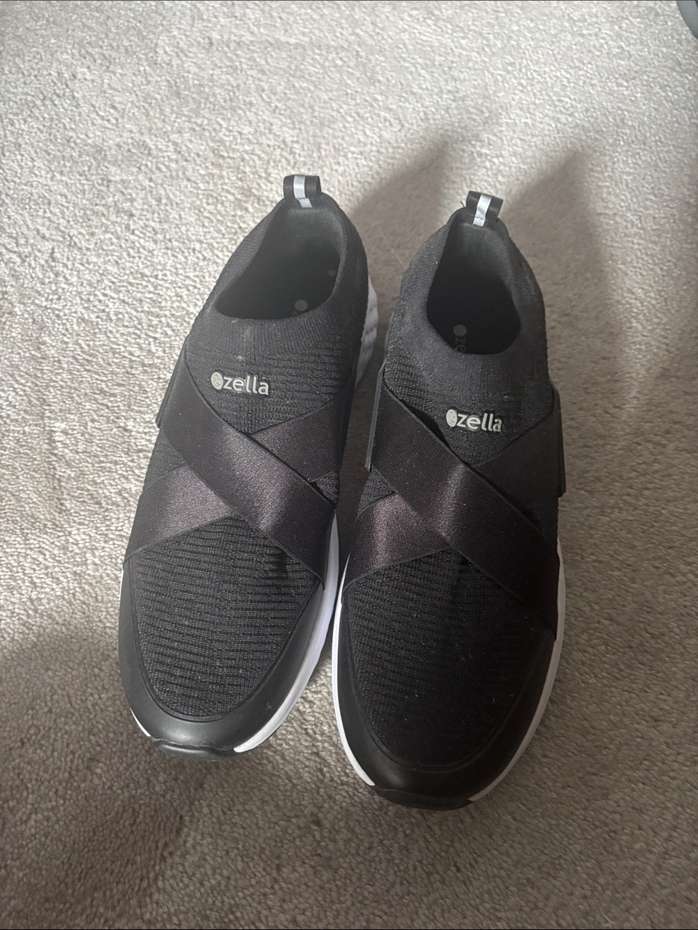 Zella Black Elastic Cross-Strap Slip-On Sneakers